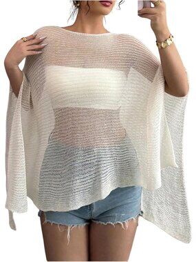 Women's Ponchos Sheer Poncho Shawl Crochet Tops Sweater Cover Up